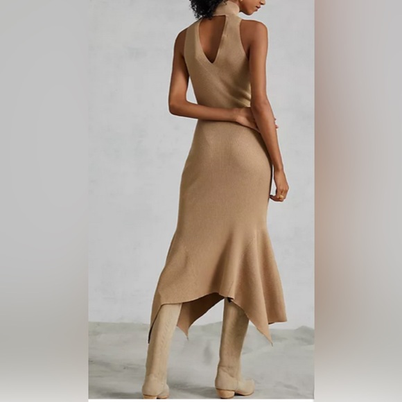 Anthropologie NWT Stretch Knit Mock Neck Sleeveless Dress Beige Woman Size Small - Picture 2 of 14